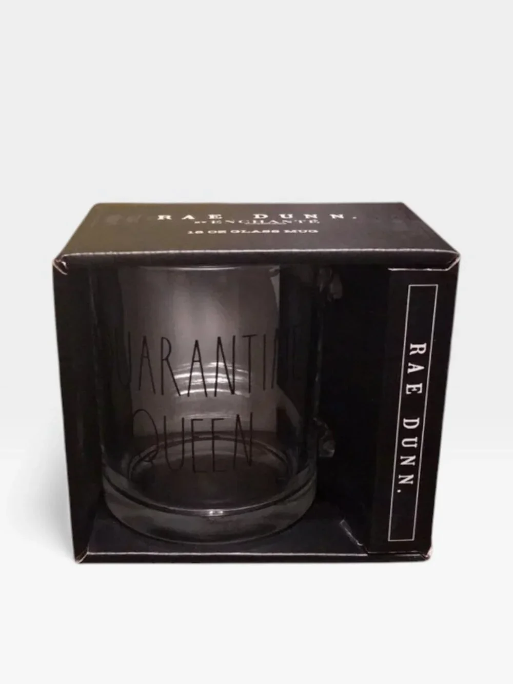 Rae Dunn Quarantine Queen Clean Mug Clear Glass Coffee Tea Set New in Box Rare